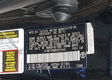 2014 Toyota Camry Se Sport z USA, uszkodzony, nr VIN 4T1BF1FK6EU727449